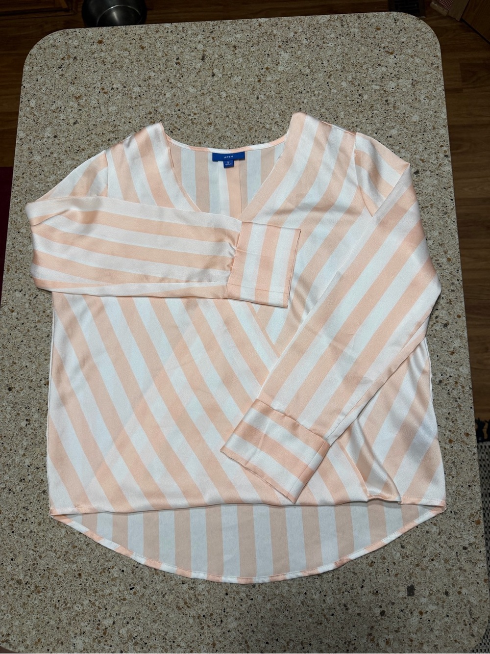 Apt. 9 Peach and White Diagonal Stripe V-Neck Blouse
